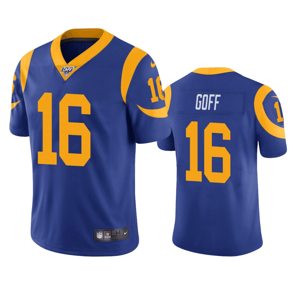 Men's Los Angeles Rams #16 Jared Goff Blue 2019 100th Season Vapor Untouchable Limited Stitched NFL Jersey